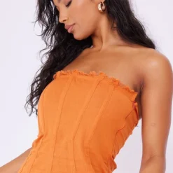 Robe Bustier Moulante En Effet Lin Rouille à Bordures Frangées Et Liserés Structurants -Jolie Vêtue Soldes Magasin 93bb965b53ffaf7c5cc40a1483601b952a87e19b cnd7650 4