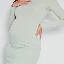 Logic Maternité Robe De Grossesse Mi-longue Côtelée Vert Sauge à Manches Longues -Jolie Vêtue Soldes Magasin 94296061e52ebdb64e6c8c19a85a1064d51a9243 cne2350 4