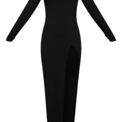 Robe Longue Noire à Col Carré Et Fente -Jolie Vêtue Soldes Magasin 945f08d0c269e15ccd1bf1c31563c185668d5b66 cnd4087 5