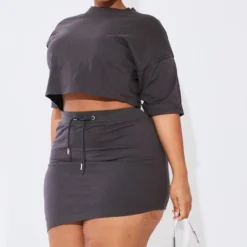 Plus Robe T-shirt Anthracite Découpée