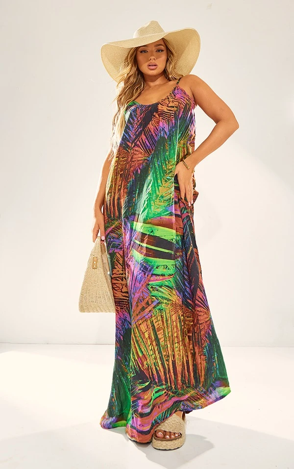 Diamond Robe De Plage Multicolore Imprimé Feuilles Oversize à Dos Ouvert 4 Diamond Robe De Plage Multicolore Imprimé Feuilles Oversize à Dos Ouvert – Image 2