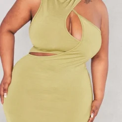 Plus Robe Mi-longue Vert Olive Découpée à Dos Nageur -Jolie Vêtue Soldes Magasin 94e581bd70043ecedb87176676f0f84666fc54d6 cnd2471 4