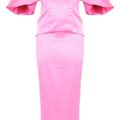Robe Mi-longue Rose Vif Satinée Nouée Sur Le Buste à Col Bardot Et Manches Bouffantes -Jolie Vêtue Soldes Magasin 94fa3e224281d13bb8bb1e7852f309515dcc3b27 cne2998 5