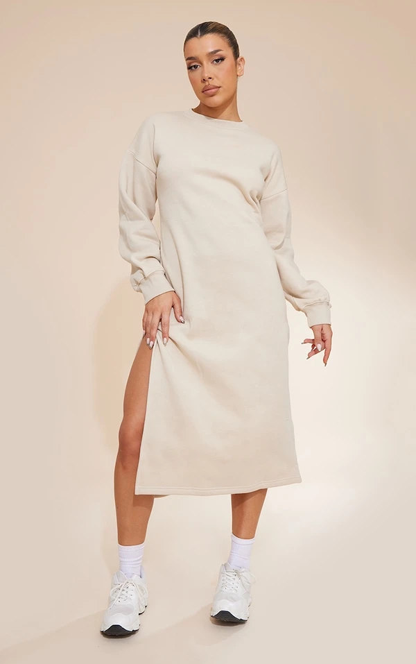 Robe Sweat Longue Avoine à Col Montant Et Doublure En Polaire 5 Robe Sweat Longue Avoine à Col Montant Et Doublure En Polaire – Image 3