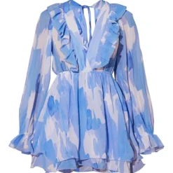 Robe Droite En Mousseline De Soie Bleu Ciel Imprimé Abstrait à Dos Noué -Jolie Vêtue Soldes Magasin 951fbeeb43733aeff40de0cab46df56203568072 cmz4679 6