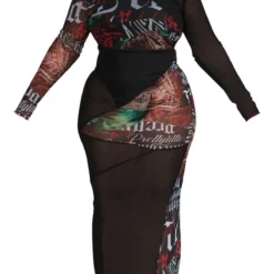 Plus Robe Longue En Mesh Noir à Parties Contrastantes -Jolie Vêtue Soldes Magasin 952727fce037bd2c37c91dcc50d6da37a6d5a5c2 cnb7012 5