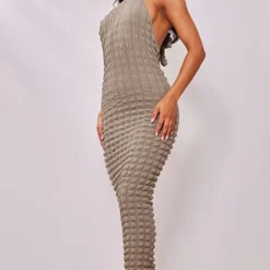 Robe Longue Texturée Kaki Effet Bulle à Dos Nu -Jolie Vêtue Soldes Magasin 952cf51679ffd1825246e42bda6db40f9e046d02 cne7741 3