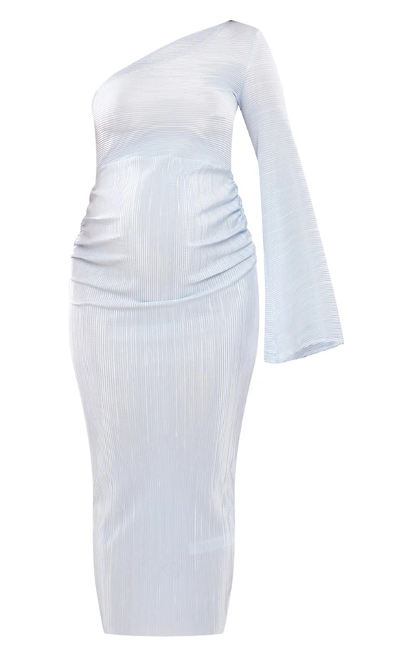 Maternité Robe De Grossesse Asymétrique Longue Bleue Effet Plissé 7 Maternité Robe De Grossesse Asymétrique Longue Bleue Effet Plissé – Image 5