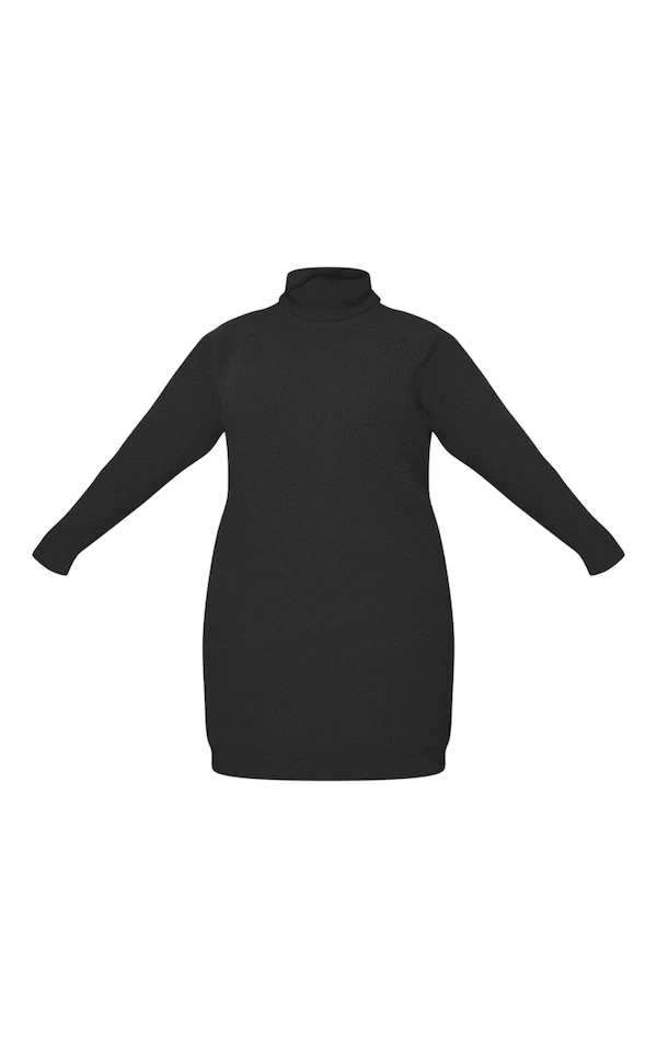 Plus Robe Pull En Maille Tricot Douce Noire à Col Montant 7 Plus Robe Pull En Maille Tricot Douce Noire à Col Montant – Image 5