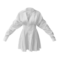 Robe Chemise Oversize Plissée En Maille Tissée Blanche -Jolie Vêtue Soldes Magasin 9559050a9780d8fbfa3395b9dcc1fe3421b6882d cmz0958 6