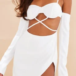 Robe Moulante Tissée Blanche à Taille Croisée Et Bonnets Armatures -Jolie Vêtue Soldes Magasin 958b32114f0d5e5f36680ff84b507af0aeb7864f cnd2228 4