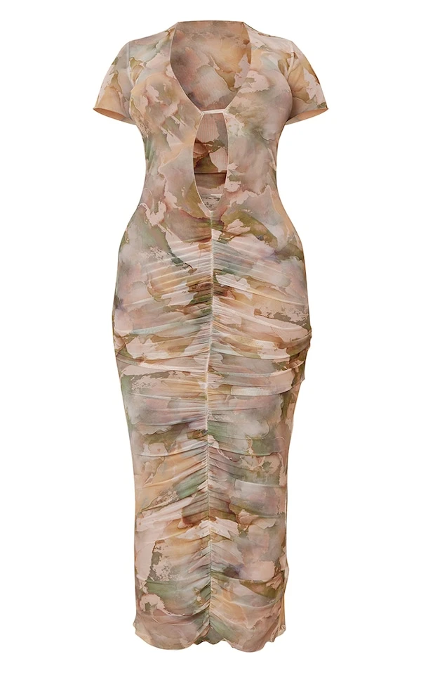 Shape Robe Longue Transparente Froncée Verte Imprimé Aquarelle à Décolleté 7 Shape Robe Longue Transparente Froncée Verte Imprimé Aquarelle à Décolleté – Image 5