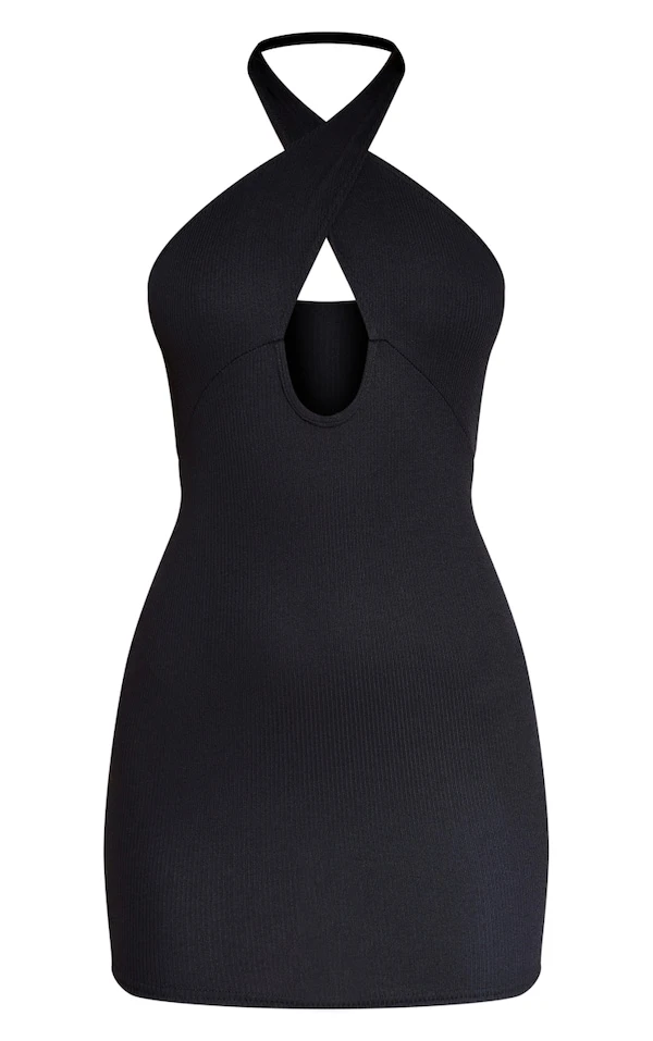 Robe Moulante Côtelée Noire Découpée à Devant Croisé 7 Robe Moulante Côtelée Noire Découpée à Devant Croisé – Image 5