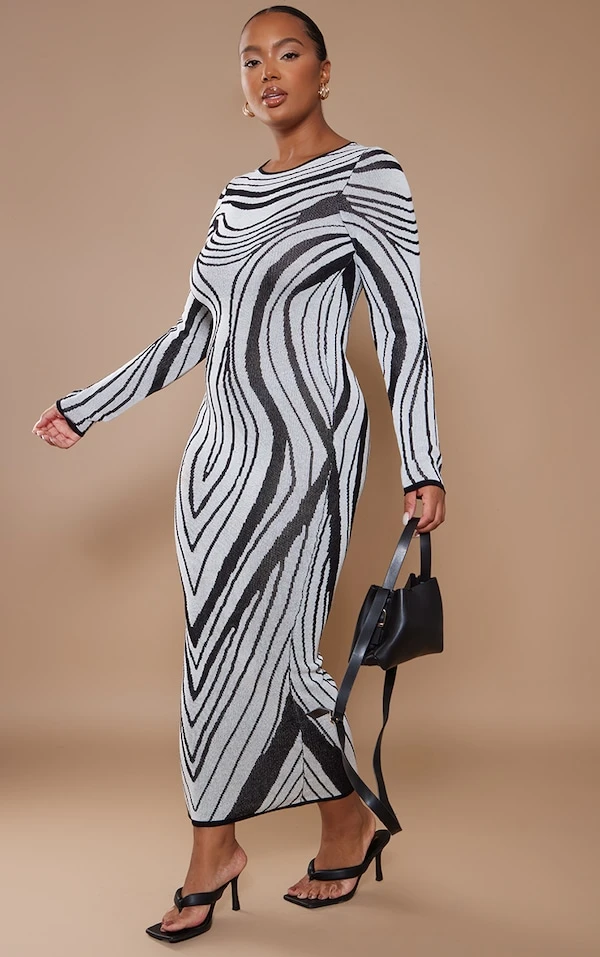 Plus Robe Longue En Maille Tricot Rayée Noir Et Blanc 5 Plus Robe Longue En Maille Tricot Rayée Noir Et Blanc – Image 3