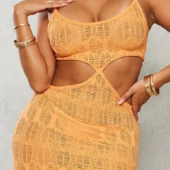 Shape Robe Longue Texturée Orange Découpée à Bretelles -Jolie Vêtue Soldes Magasin 96e5a49e5bb0f372e63b6c7f1ebad16836b3f419 cne9736 4