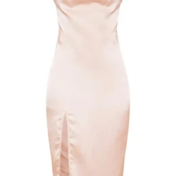 Robe Mi-longue Satinée Champagne à Col Bénitier -Jolie Vêtue Soldes Magasin 96e758ec231a562c4eaff17a2bd89520144f78aa clz1363 5