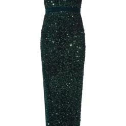 Robe Longue Bustier En Velours Vert émeraude à Sequins -Jolie Vêtue Soldes Magasin 973283406279e500b9787a1480b396e6b36957a9 cnb3648 5