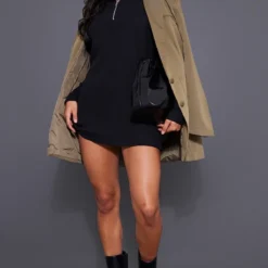 Robe Pull Oversize Côtelée Noire à Col Haut Et Demi-zip -Jolie Vêtue Soldes Magasin 973452359c1d3a0a0e4b0d18e1cc7378a561b9da cnc2873 3