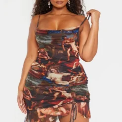 Plus Robe Froncée En Mesh Imprimé Renaissance Multicolore