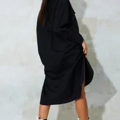 Robe Chemise Noire Mi-longue à Poches Et Ourlet Tombant -Jolie Vêtue Soldes Magasin 9744de75261c8541b43a73d71044e633c66f97cc cmt6143 3