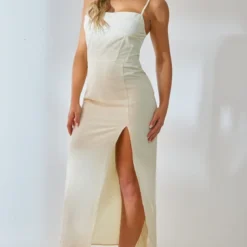 Robe Mi-longue Sable Fendue à Corset Et Bretelles Fines