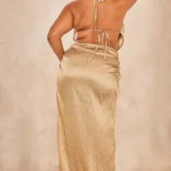 Plus Robe Longue Satinée Dorée à Col Bénitier -Jolie Vêtue Soldes Magasin 977d19adfc1e68a336eabee89e5a896a7d2c8190 cne1843 2