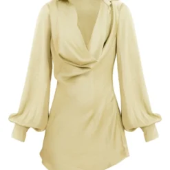 Robe-chemise Satinée Texturée Vert Sauge à Col Bénitier Détaillé -Jolie Vêtue Soldes Magasin 97f956accf1a734d62f2e5bd103e2aa9ea903060 cne1437 5