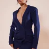 Robe Blazer Bleu Marine à Double Boutonnière Et Ourlet Asymétrique -Jolie Vêtue Soldes Magasin 9805815fe538d17e32e8104a6a450ca53156e4a1 cnc6161 1