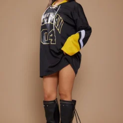 Petite Robe T-shirt Basketball Noire à Manches Longues