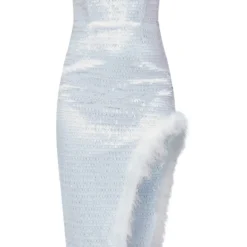 Robe Bustier Mi-longue Blanche à Sequins Et Fente à Plumes -Jolie Vêtue Soldes Magasin 98768bd2346fed90b98150e8733ea85df7ead4c6 cnb3665 5