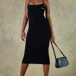 Renew Robe Corset Mi-longue Côtelée Noire