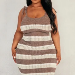 Plus Robe Moulante En Maille Tricot Gris Pierre à Rayures -Jolie Vêtue Soldes Magasin 98d5e100849493c393c751af15b601a4fc178a3e cnd9065 3