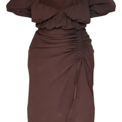 Plus Robe Mi-longue Fendue Chocolat à Côtés Froncés Et Manches Bouffantes -Jolie Vêtue Soldes Magasin 98df88993fe10c10ebeaa90dc0fa6bbea3c24214 cnb6990 5