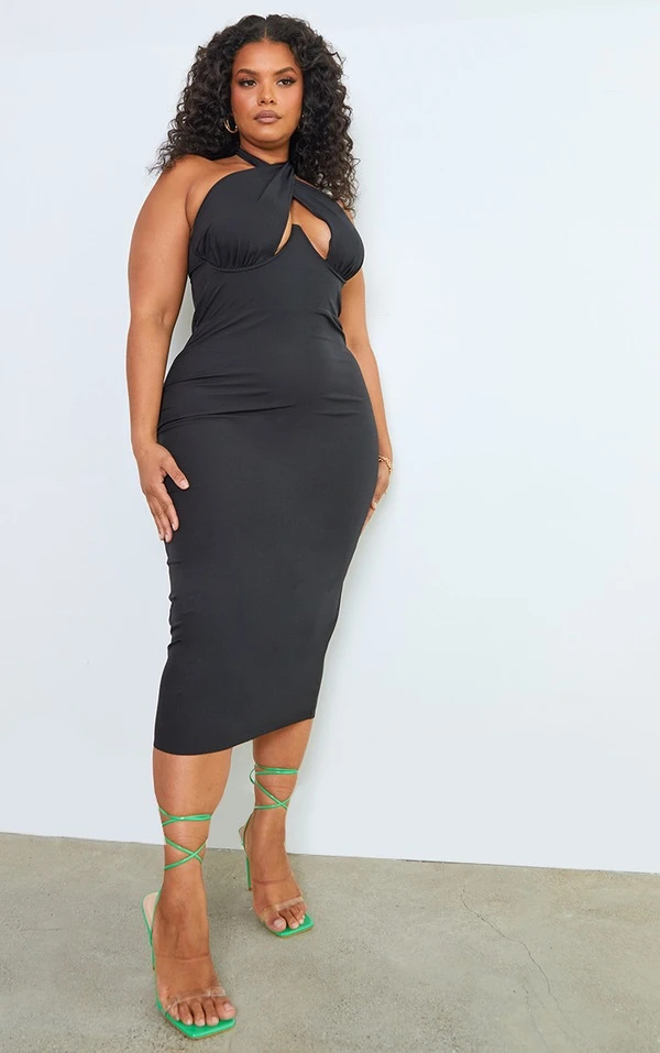 Plus Robe Mi-longue Noire Tissée Croisée Sur Le Devant 5 Plus Robe Mi-longue Noire Tissée Croisée Sur Le Devant – Image 3