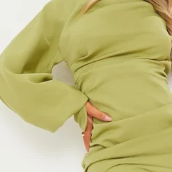 Robe Moulante En Maille Vert Sauge à Manche Unique Et Fronces -Jolie Vêtue Soldes Magasin 9974e4a480f2de5aed44c3369eb718b516a304cb cms6983 5