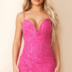 Robe Moulante Texturée Rose à Détail Drapé Et Décolleté Plongeant Barre En V -Jolie Vêtue Soldes Magasin 99782bf803e9b6f81ce92c3059920035e948e8d0 cnd7721 3