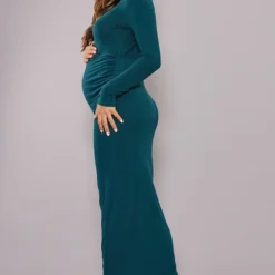 Maternité Robe Mi-longue De Grossesse Vert émeraude Froncée à Manches Longues -Jolie Vêtue Soldes Magasin 9984239639bb3cabdf961ad3d84583104ab90490 cnc4891 2