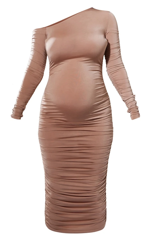 Maternité Robe De Grossesse Asymétrique Longue Gris Pierre à Fronces 7 Maternité Robe De Grossesse Asymétrique Longue Gris Pierre à Fronces – Image 5