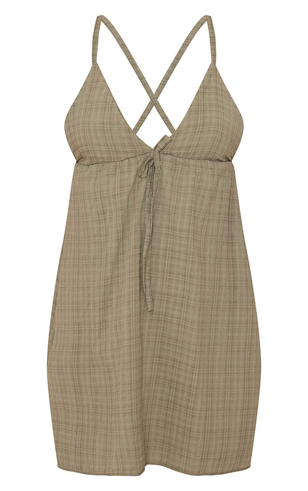 Robe Droite Kaki Tissée à Bretelles Croisées Dans Le Dos 7 Robe Droite Kaki Tissée à Bretelles Croisées Dans Le Dos – Image 5