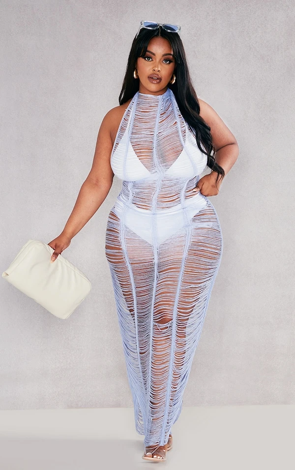 Plus Robe De Plage Frangée Bleu Turquoise 3 Plus Robe De Plage Frangée Bleu Turquoise