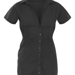 Robe Chemise Effet Lin Noir à Manches Courtes Et Taille Cintrée -Jolie Vêtue Soldes Magasin 9a9e075e21336fbb7f1c99ae116f632dc2f2f6b6 cnd4041 5