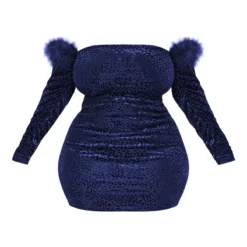 Plus Robe Bustier Bleu Marine Dévorée à épaules Dénudées Et Bordure En Fausses Plumes -Jolie Vêtue Soldes Magasin 9abef52cf7d7c16acacb5824ab3d2254e8013563 cna8343 5