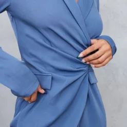 Robe Blazer Bleu Acier En Maille Tissée à Poches Et Taille Froncée -Jolie Vêtue Soldes Magasin 9b21597ec67a68f4564dcb83d72c384e5d0c1de1 cnc2989 4