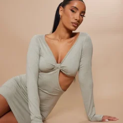 Robe Moulante Manches Longues Sable Pâle à Découpes Et Coutures Contrastantes -Jolie Vêtue Soldes Magasin 9b2669793c394d2cb2b4e561f807d89ec48c33a2 cnd4023 4