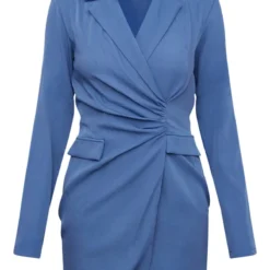 Robe Blazer Bleu Acier En Maille Tissée à Poches Et Taille Froncée -Jolie Vêtue Soldes Magasin 9b2e52c242a2ebd122fe3245dce09ec055ccf6c2 cnc2989 5