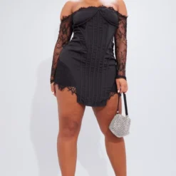 Shape Robe Moulante Noire Satinée à Parties En Dentelle Et Col Bardot -Jolie Vêtue Soldes Magasin 9b51a49269ac815ad37f5cbe4b8c234482905abf cna6214 3