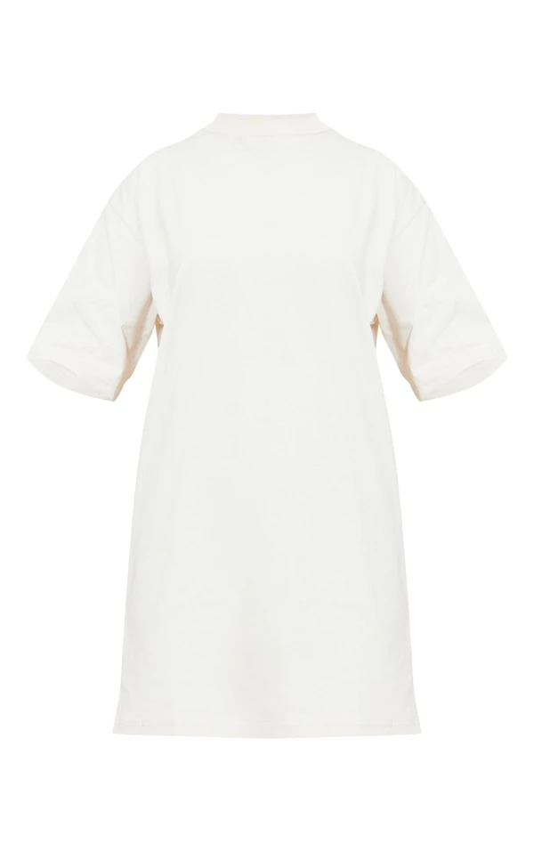 Robe T-shirt Crème Manches Courtes à Slogan Les Fleurs 7 Robe T-shirt Crème Manches Courtes à Slogan Les Fleurs – Image 5