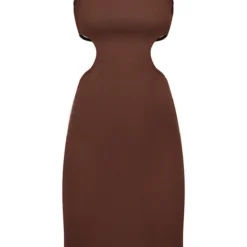 Robe Mi-longue Côtelée Chocolat à Côtés Découpés -Jolie Vêtue Soldes Magasin 9c117186bea90c84bc42d53a74f52832567c68fe CMZ9722 5