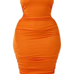 Plus Robe Mi-longue Texturée Orange à épaule Unique -Jolie Vêtue Soldes Magasin 9c3295920a22b72d7f9d9a08c196c4c42830ae3c cmy4408 6