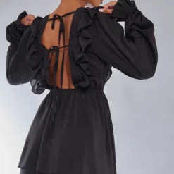Robe Droite En Mousseline De Soie Noire à Dos Noué -Jolie Vêtue Soldes Magasin 9c82060c3f186797bb0addf41b9b225599d28c22 cna6852 4